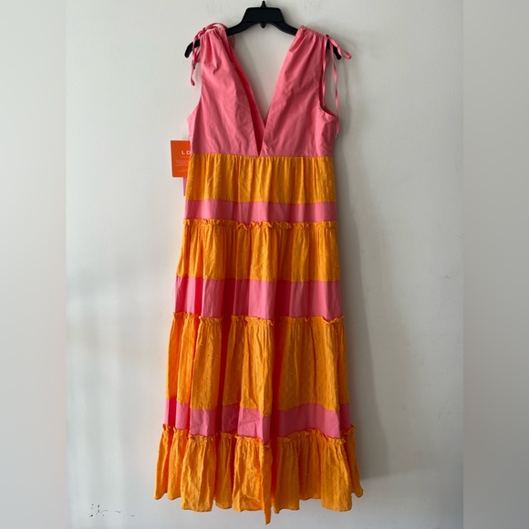 LDT Daphne Tie Shoulder Tiered Color Block Surplice V-Neck Drawstring Maxi Dress - Picture 6 of 11